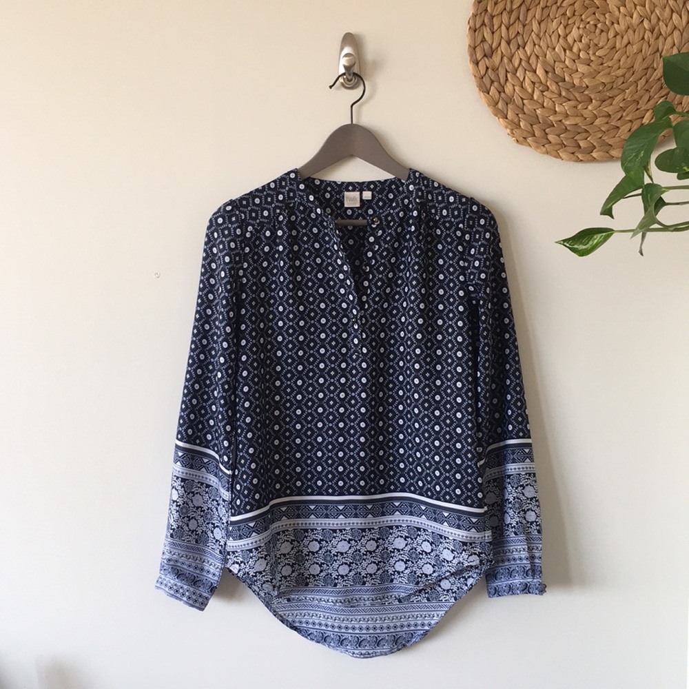 Blue Silky Long Sleeve Blouse with paisley - Picture 2 of 6